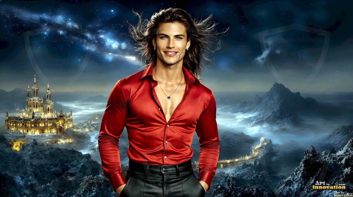 AI-generated Golden City Young Men — beautiful handsome young men in their teens and 20s on balconies overlooking a majestic golden heavenly city. 349 images by Jeff Dupler.