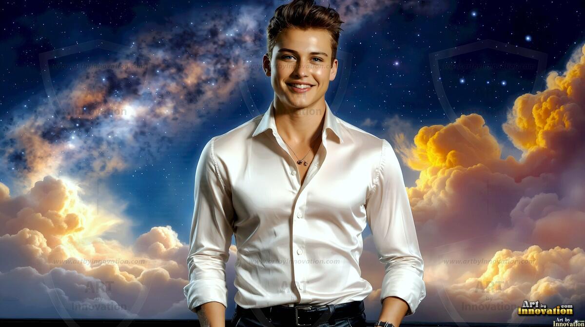 AI-generated Golden City Young Men — beautiful handsome young men in their teens and 20s on balconies overlooking a majestic golden heavenly city. 349 images by Jeff Dupler.
