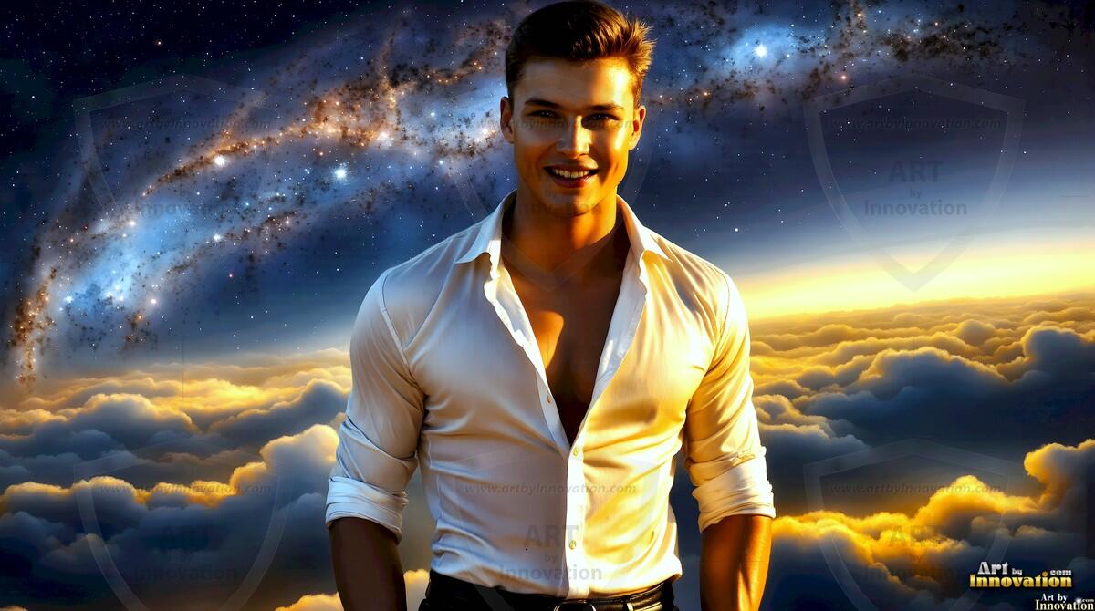 AI-generated Golden City Young Men — beautiful handsome young men in their teens and 20s on balconies overlooking a majestic golden heavenly city. 349 images by Jeff Dupler.