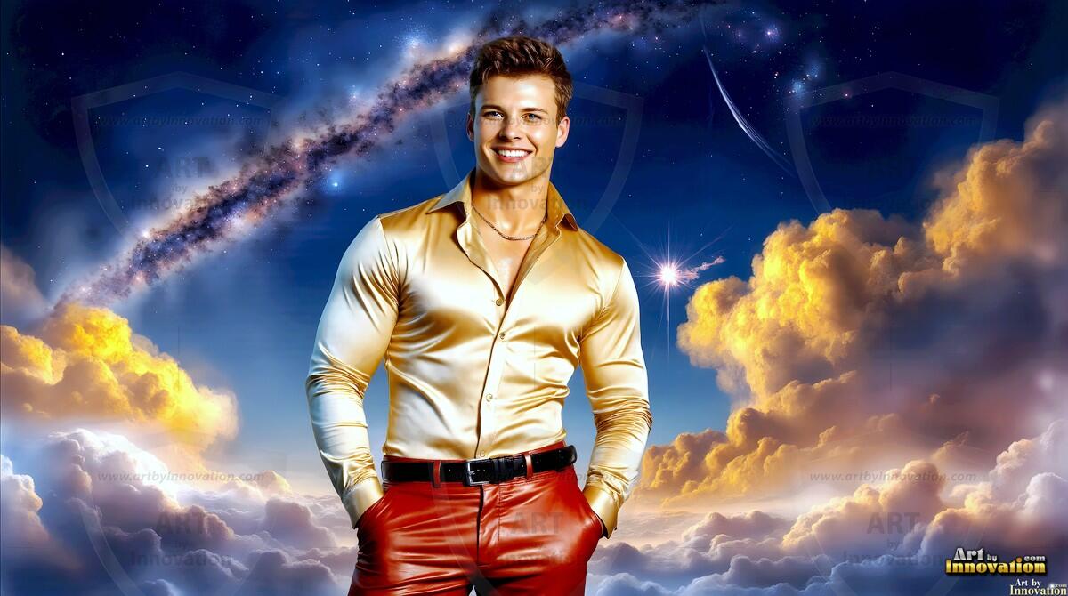 AI-generated Golden City Young Men — beautiful handsome young men in their teens and 20s on balconies overlooking a majestic golden heavenly city. 349 images by Jeff Dupler.
