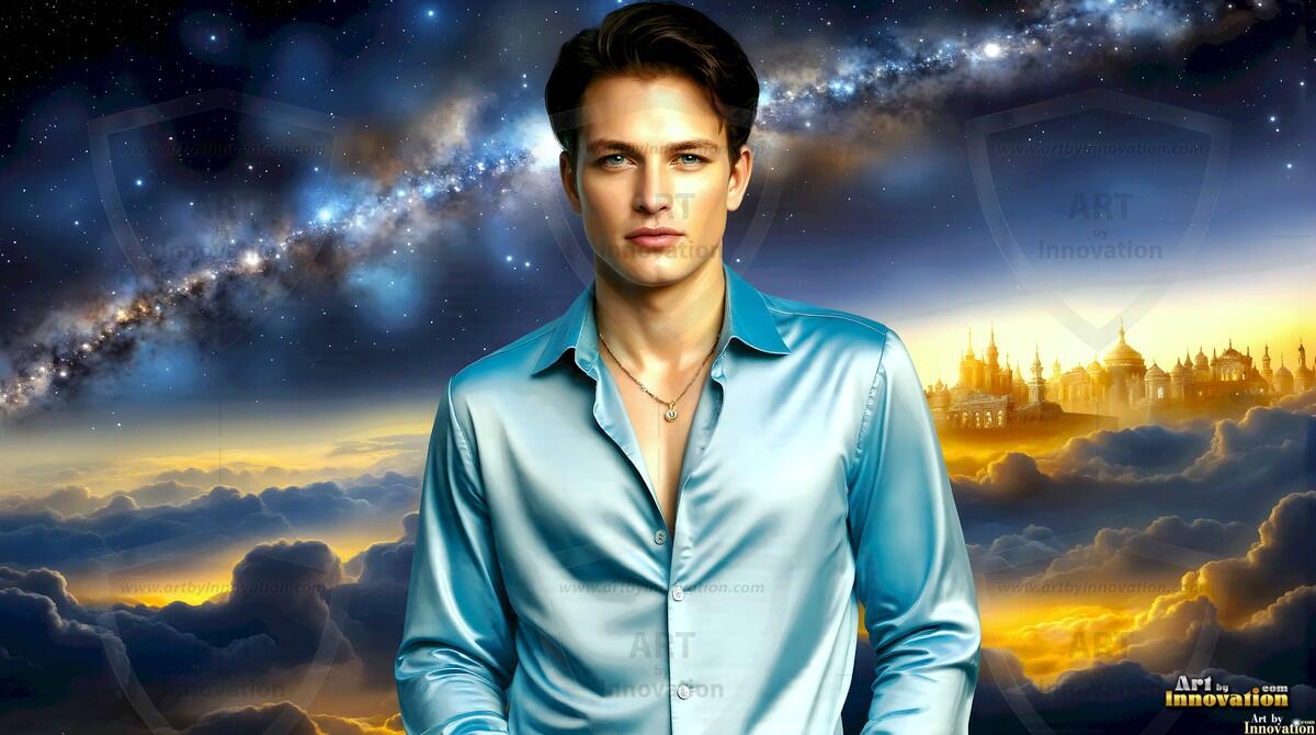 AI-generated Golden City Young Men — beautiful handsome young men in their teens and 20s on balconies overlooking a majestic golden heavenly city. 349 images by Jeff Dupler.