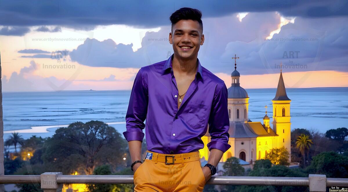 AI-generated Golden City Young Men — beautiful handsome young men in their teens and 20s on balconies overlooking a majestic golden heavenly city. 349 images by Jeff Dupler.