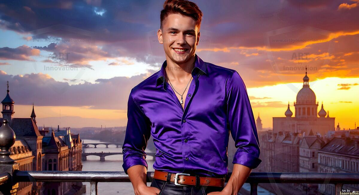 AI-generated Golden City Young Men — beautiful handsome young men in their teens and 20s on balconies overlooking a majestic golden heavenly city. 349 images by Jeff Dupler.