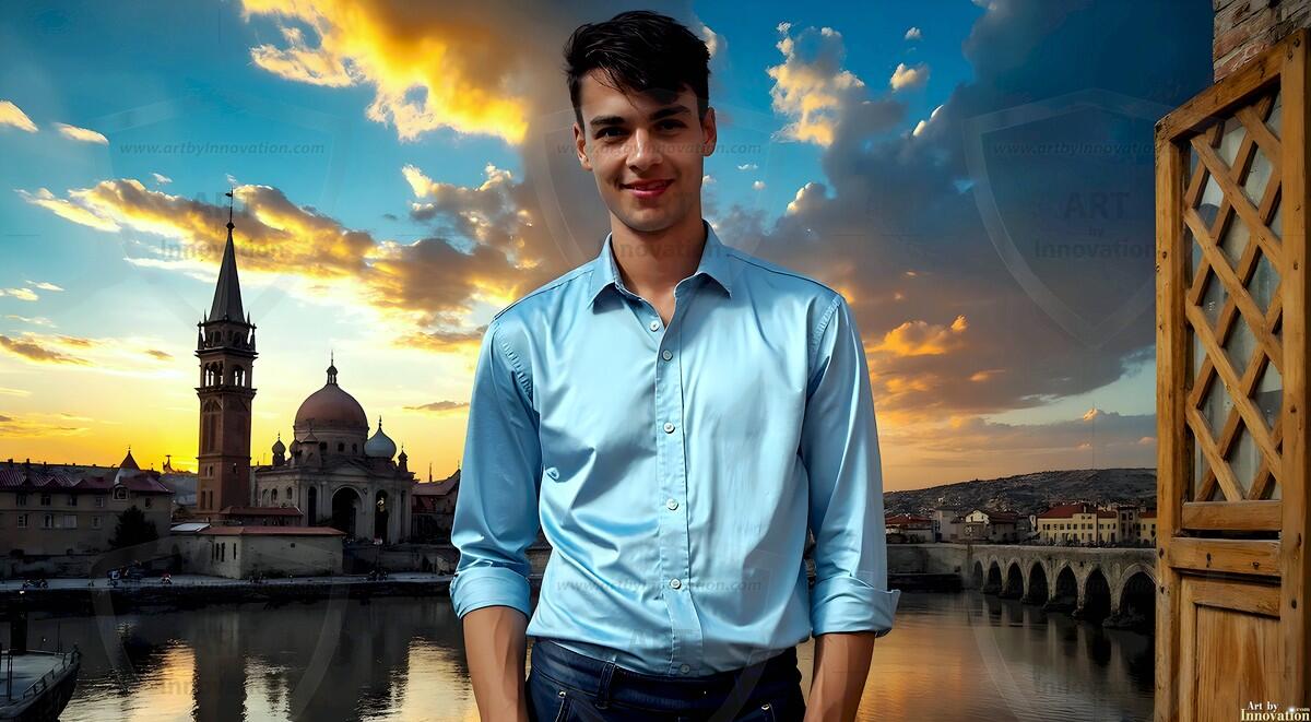 AI-generated Golden City Young Men — beautiful handsome young men in their teens and 20s on balconies overlooking a majestic golden heavenly city. 349 images by Jeff Dupler.