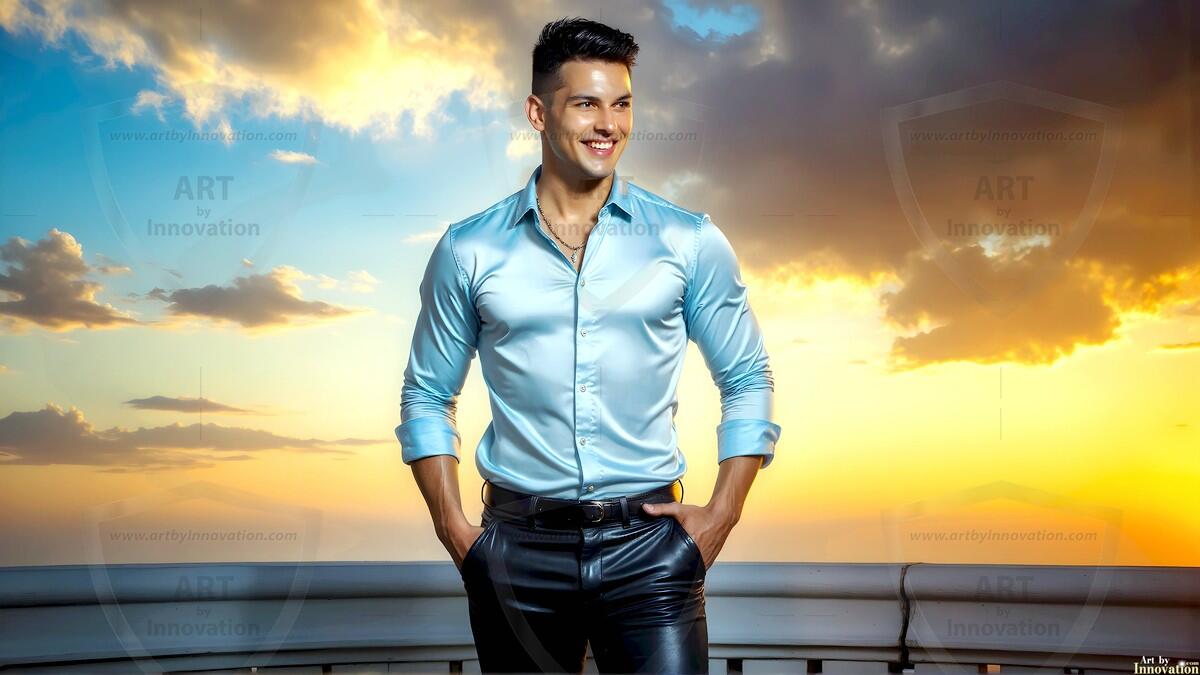 AI-generated Golden City Young Men — beautiful handsome young men in their teens and 20s on balconies overlooking a majestic golden heavenly city. 349 images by Jeff Dupler.