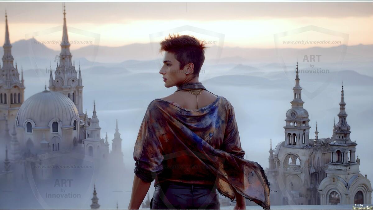 AI-generated Golden City Young Men — beautiful handsome young men in their teens and 20s on balconies overlooking a majestic golden heavenly city. 349 images by Jeff Dupler.