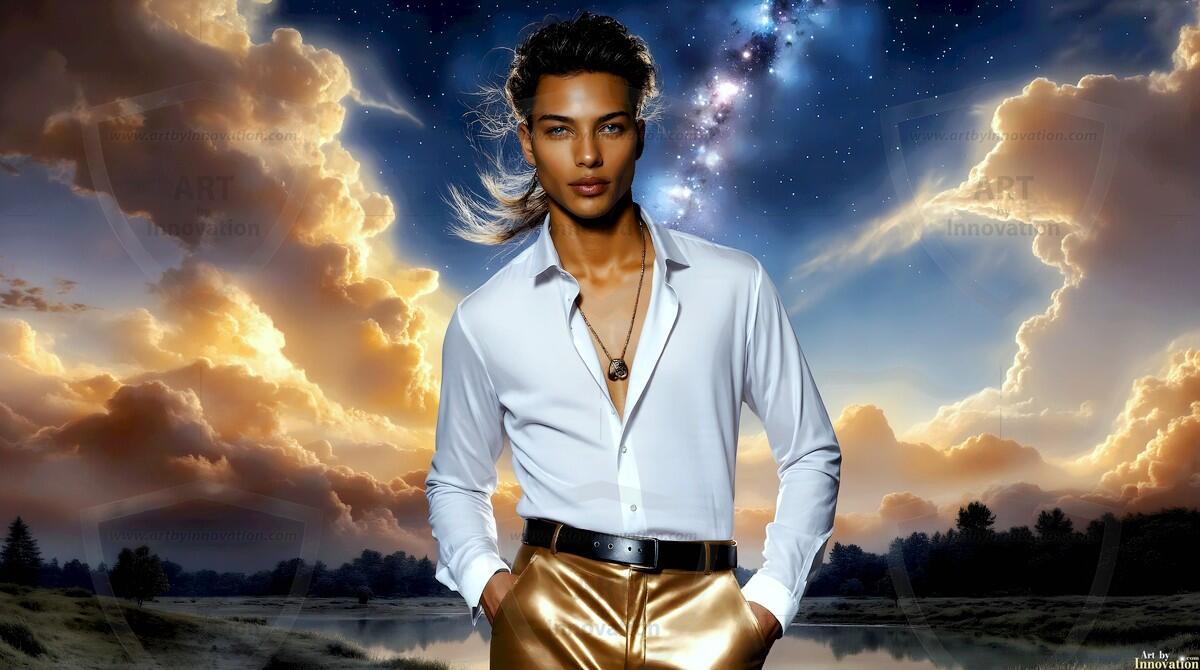 AI-generated Golden City Young Men — beautiful handsome young men in their teens and 20s on balconies overlooking a majestic golden heavenly city. 349 images by Jeff Dupler.