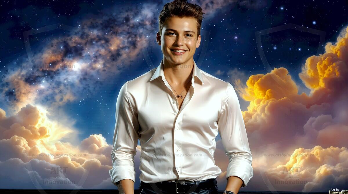 AI-generated Golden City Young Men — beautiful handsome young men in their teens and 20s on balconies overlooking a majestic golden heavenly city. 349 images by Jeff Dupler.
