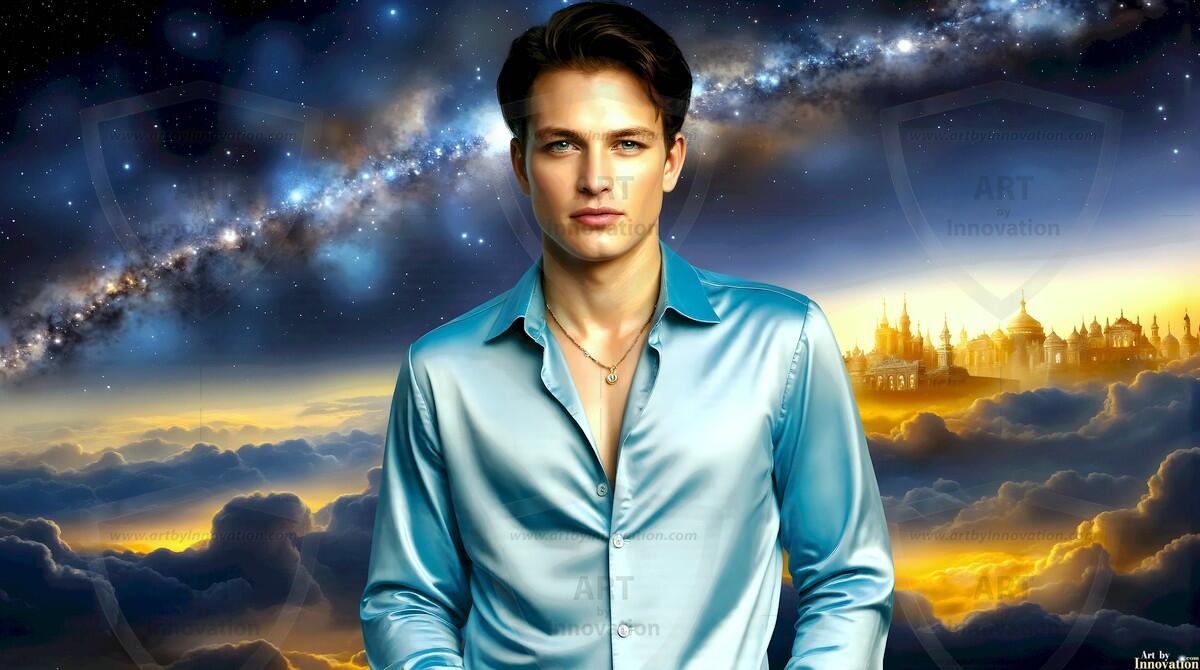 AI-generated Golden City Young Men — beautiful handsome young men in their teens and 20s on balconies overlooking a majestic golden heavenly city. 349 images by Jeff Dupler.