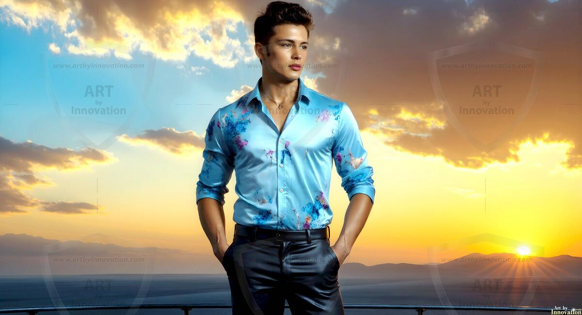 AI-generated Golden City Young Men — beautiful handsome young men in their teens and 20s on balconies overlooking a majestic golden heavenly city. 349 images by Jeff Dupler.