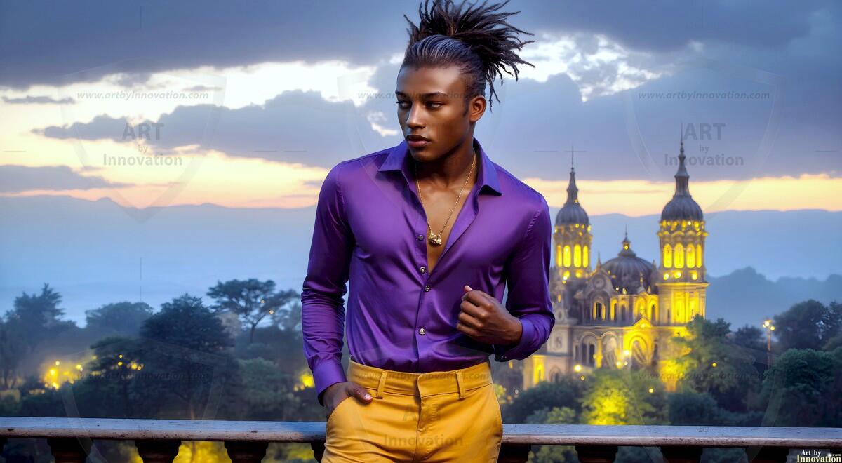 AI-generated Golden City Young Men — beautiful handsome young men in their teens and 20s on balconies overlooking a majestic golden heavenly city. 349 images by Jeff Dupler.