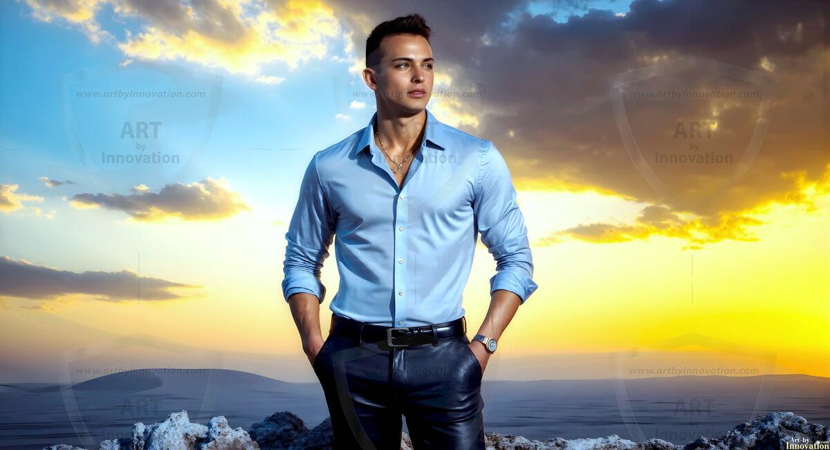 AI-generated Golden City Young Men — beautiful handsome young men in their teens and 20s on balconies overlooking a majestic golden heavenly city. 349 images by Jeff Dupler.