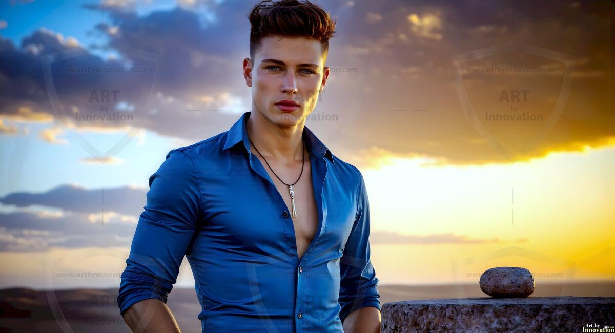 AI-generated Golden City Young Men — beautiful handsome young men in their teens and 20s on balconies overlooking a majestic golden heavenly city. 349 images by Jeff Dupler.