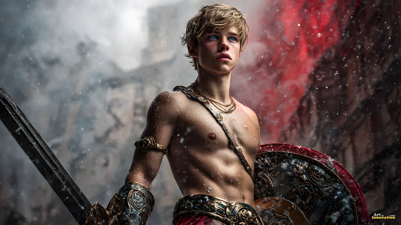 Beautiful handsome young man earning his angel wings in epic fantasy scene UHD