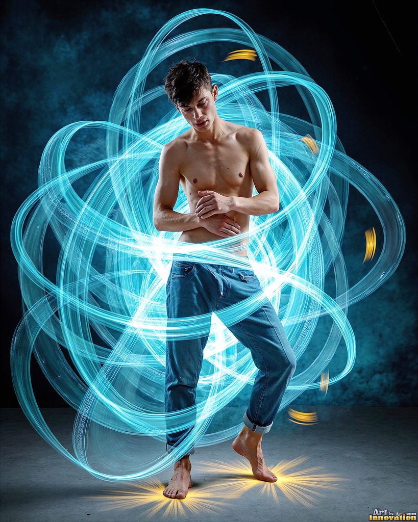 Men Dancing with Light Rays - AI Abstract Art