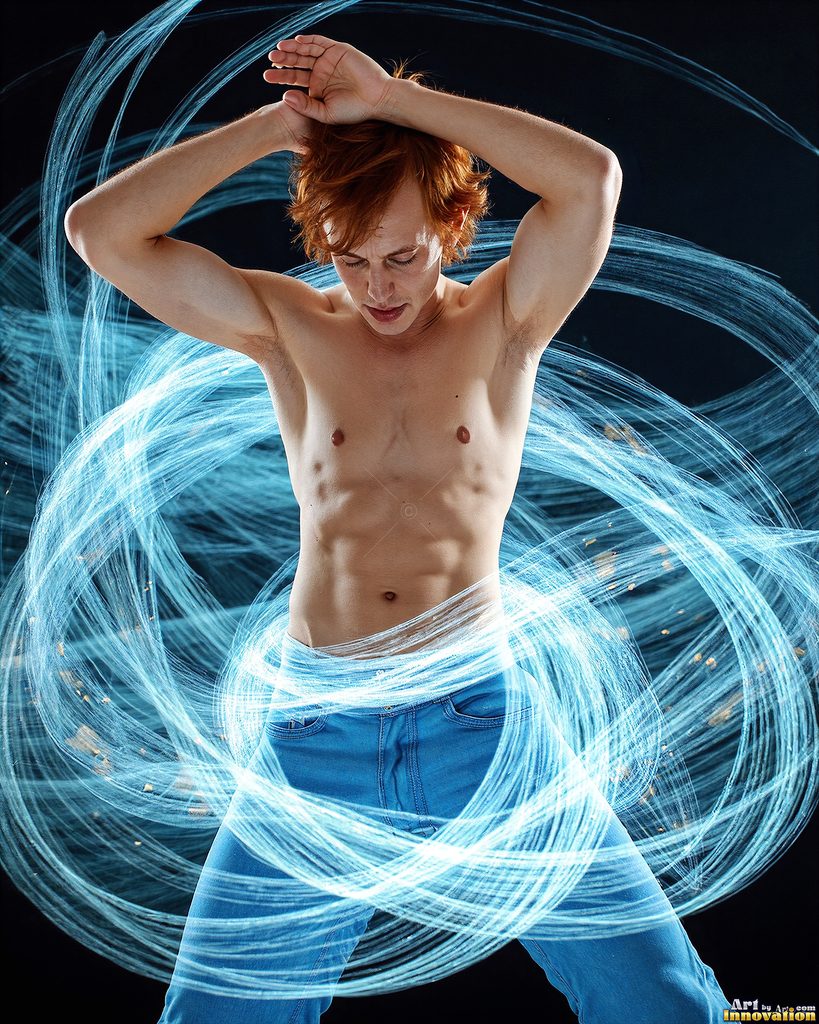 Men Dancing with Light Rays - AI Abstract Art