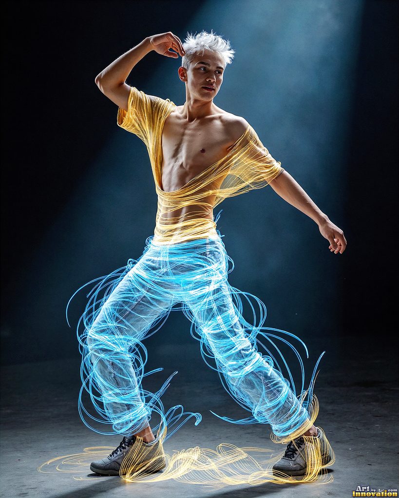 Men Dancing with Light Rays - AI Abstract Art