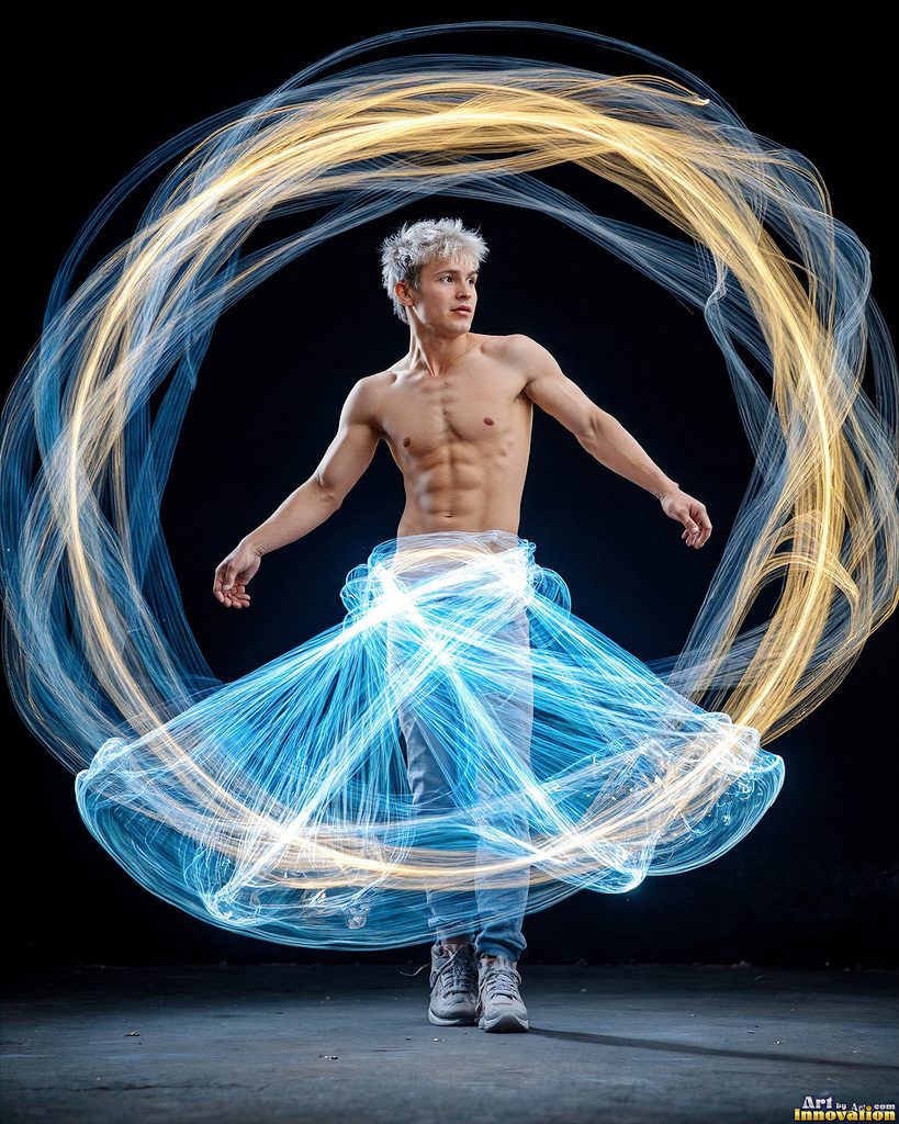 Men Dancing with Light Rays - AI Abstract Art