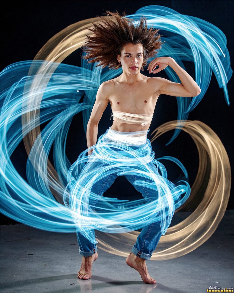 Men Dancing with Light Rays - AI Abstract Art