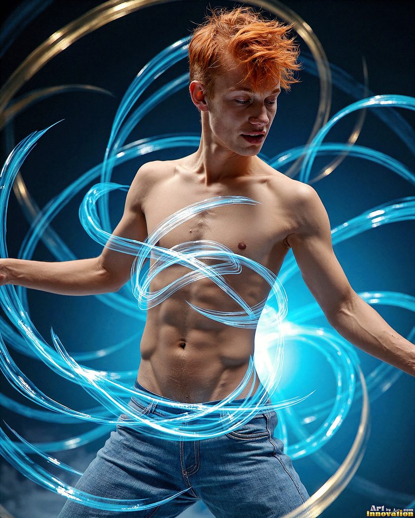 Men Dancing with Light Rays - AI Abstract Art