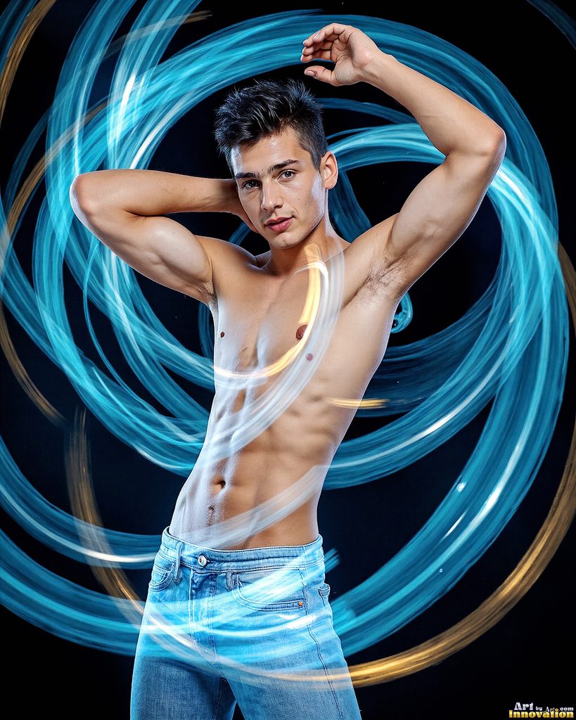 Men Dancing with Light Rays - AI Abstract Art