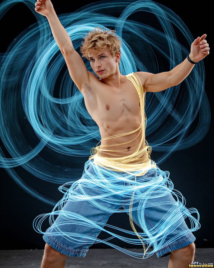 Men Dancing with Light Rays - AI Abstract Art