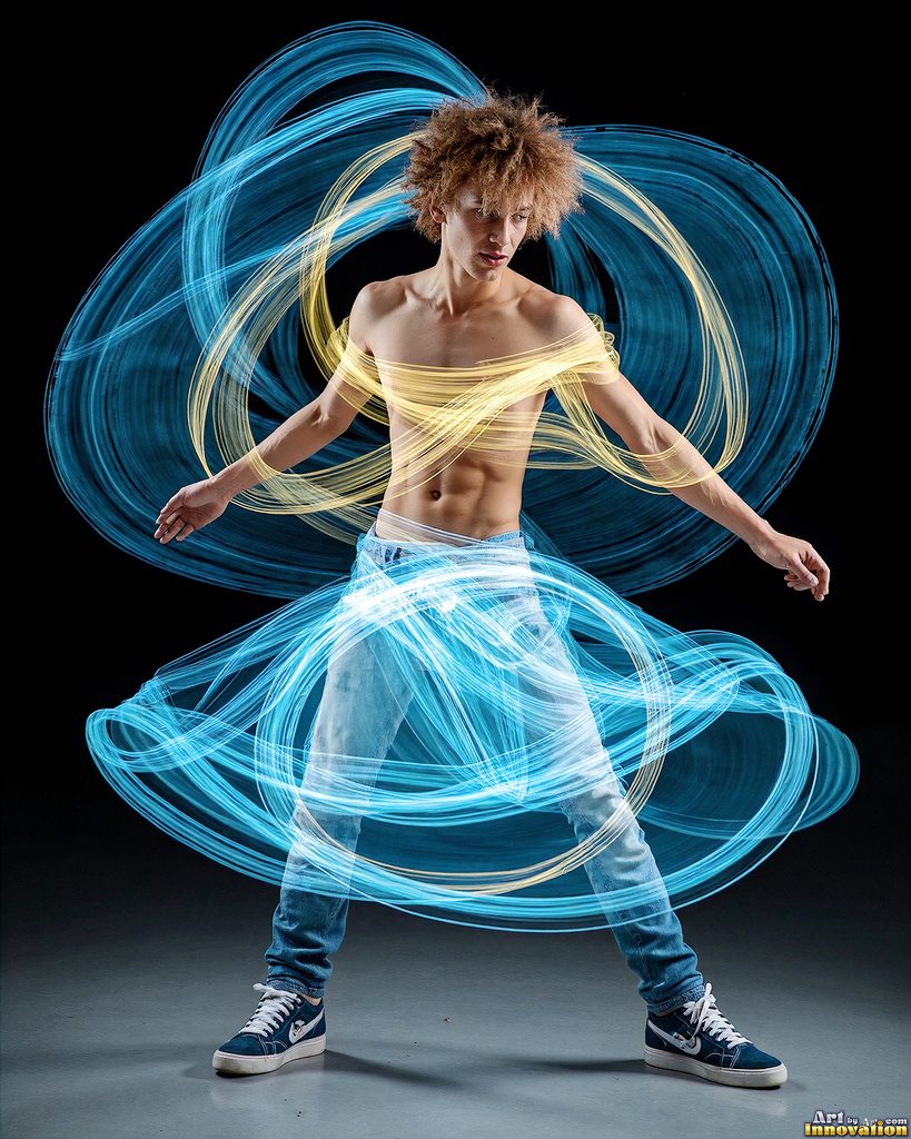 Men Dancing with Light Rays - AI Abstract Art