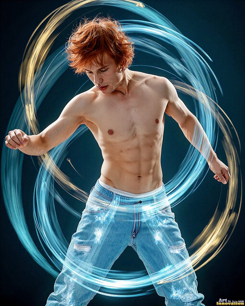 Men Dancing with Light Rays - AI Abstract Art