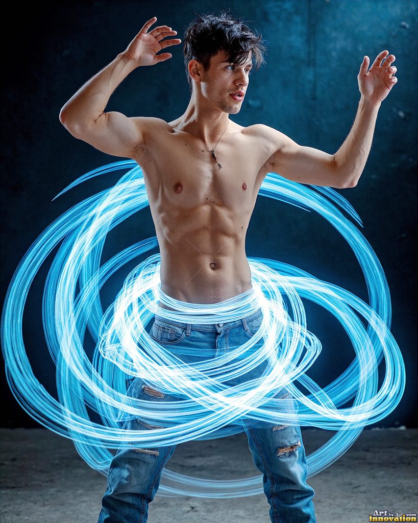 Men Dancing with Light Rays - AI Abstract Art