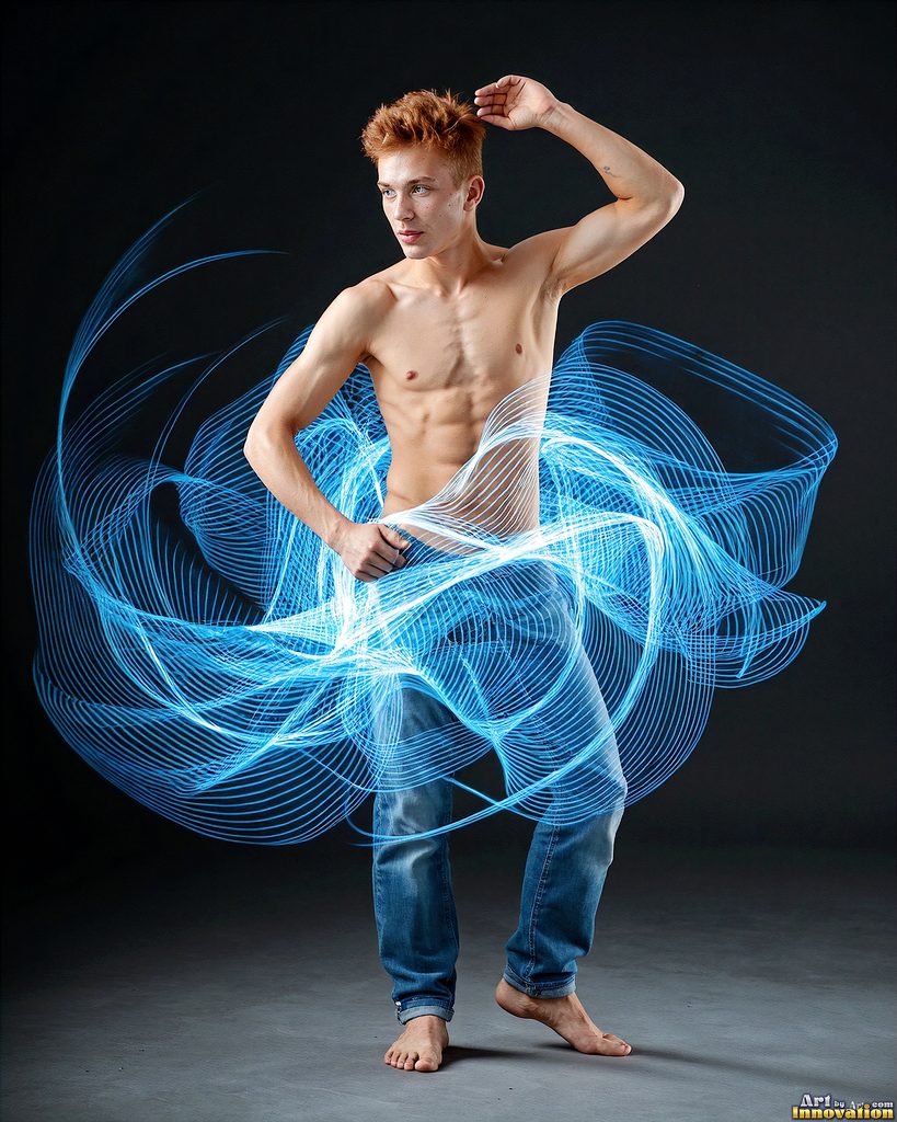 Men Dancing with Light Rays - AI Abstract Art