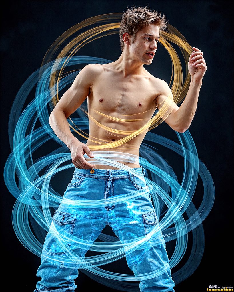 Men Dancing with Light Rays - AI Abstract Art