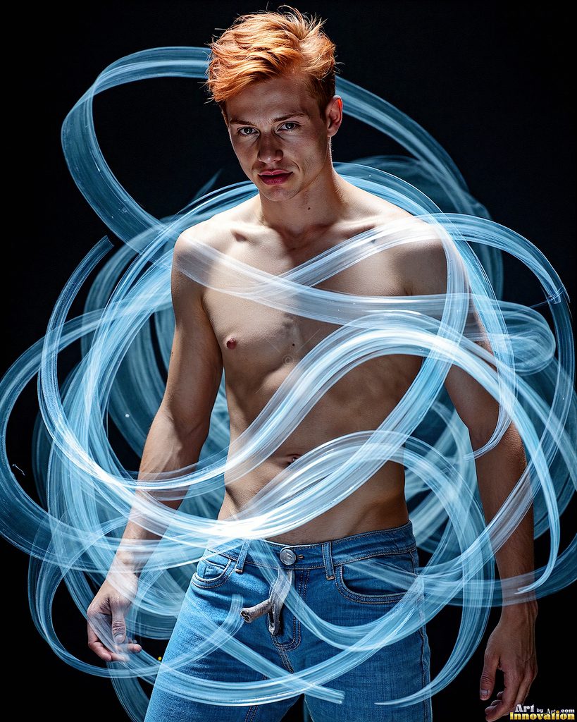 Men Dancing with Light Rays - AI Abstract Art
