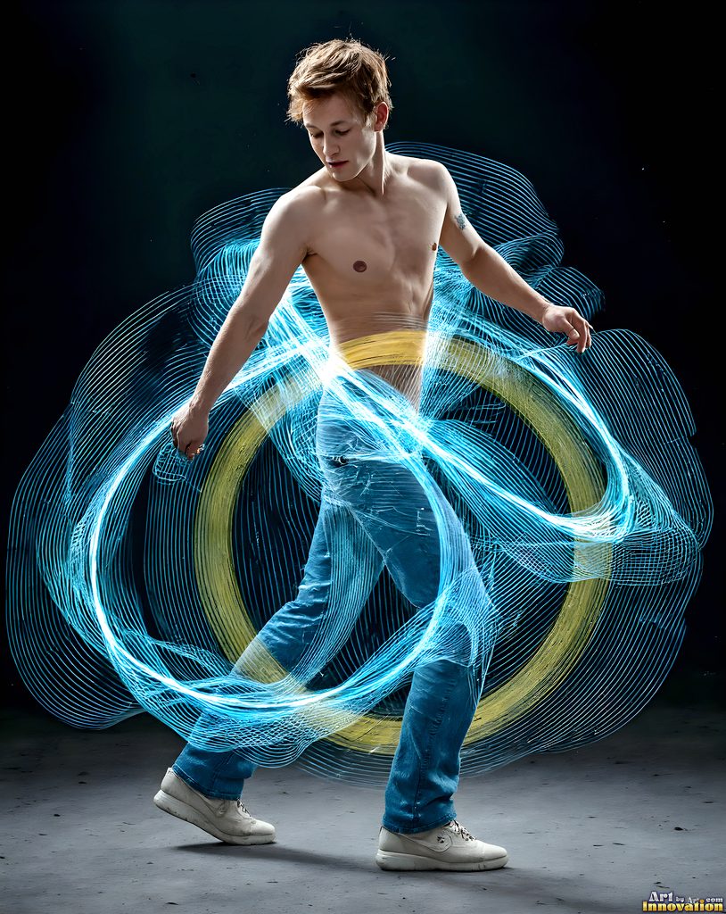 Men Dancing with Light Rays - AI Abstract Art