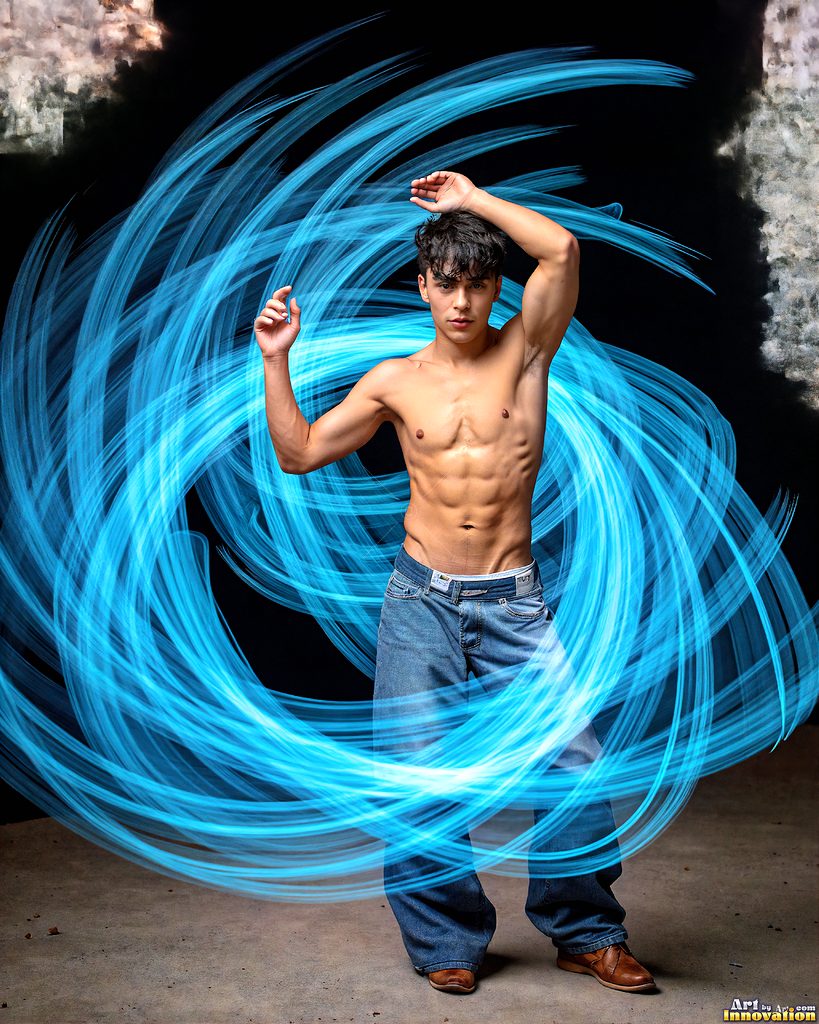 Men Dancing with Light Rays - AI Abstract Art