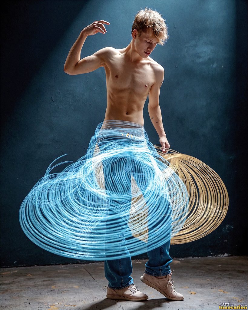 Men Dancing with Light Rays - AI Abstract Art
