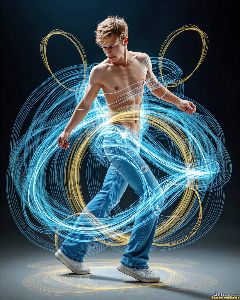 Men Dancing with Light Rays - AI Abstract Art