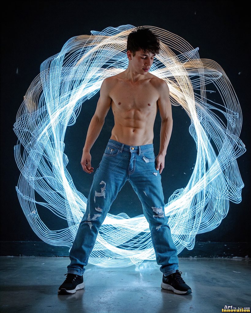 Men Dancing with Light Rays - AI Abstract Art