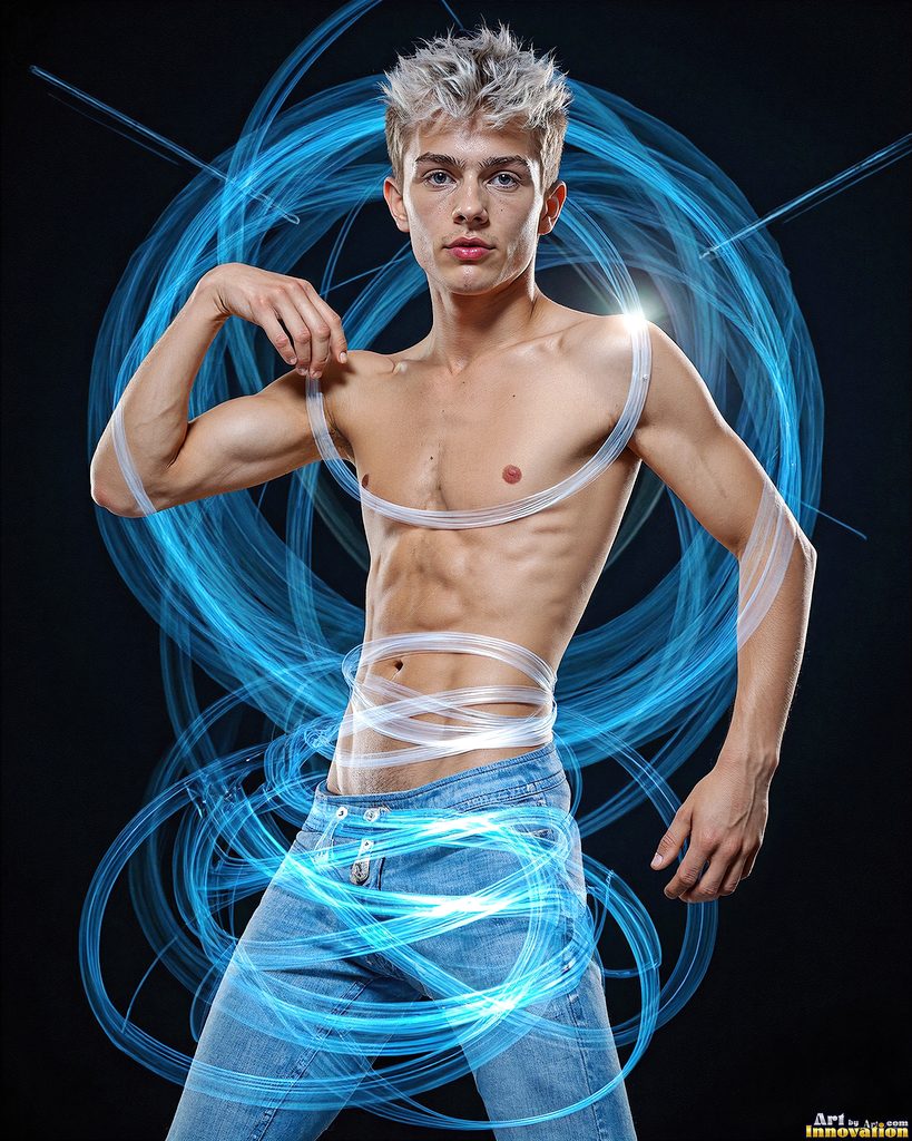 Men Dancing with Light Rays - AI Abstract Art