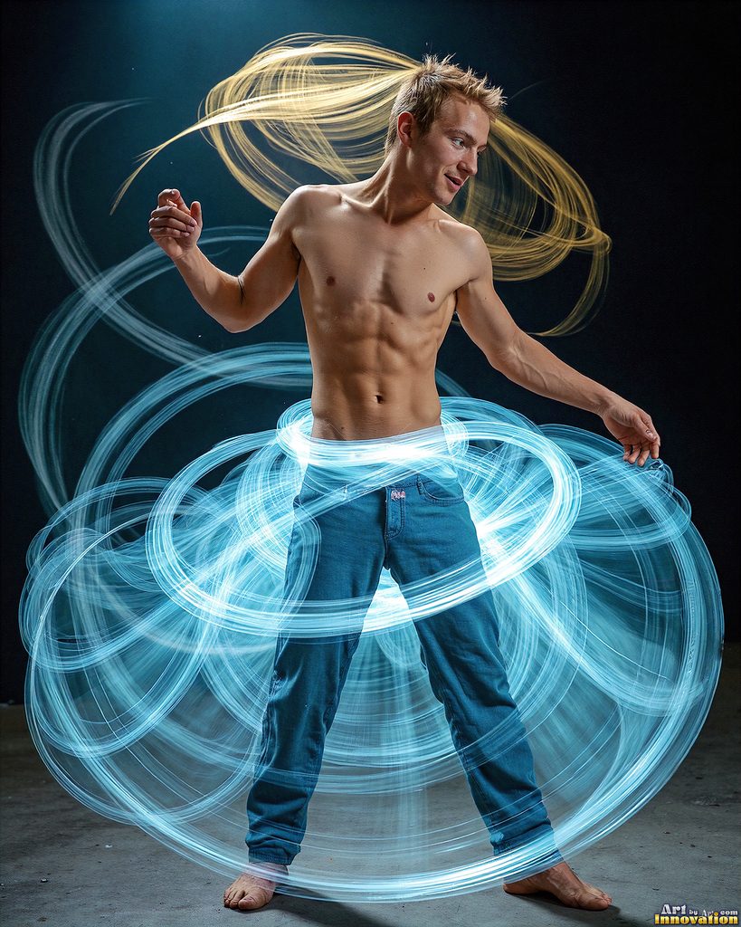 Men Dancing with Light Rays - AI Abstract Art