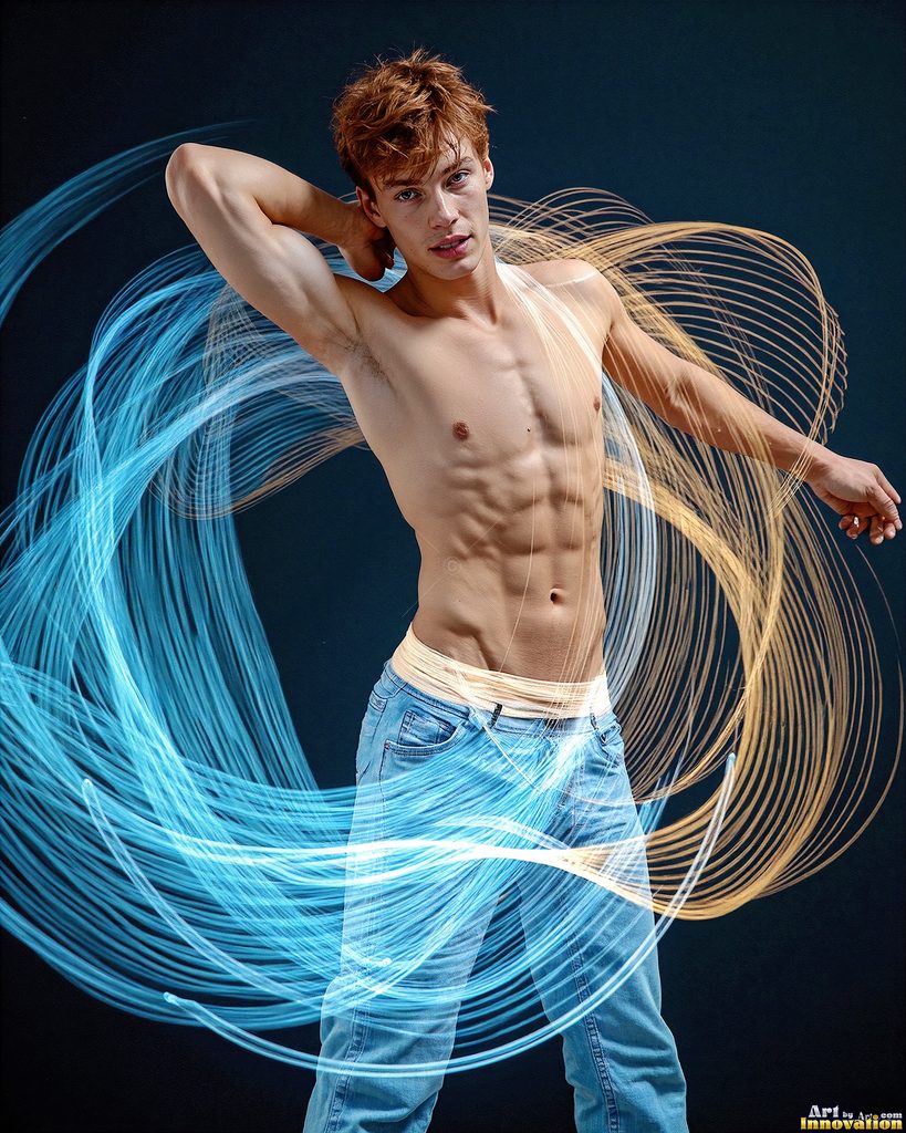 Men Dancing with Light Rays - AI Abstract Art