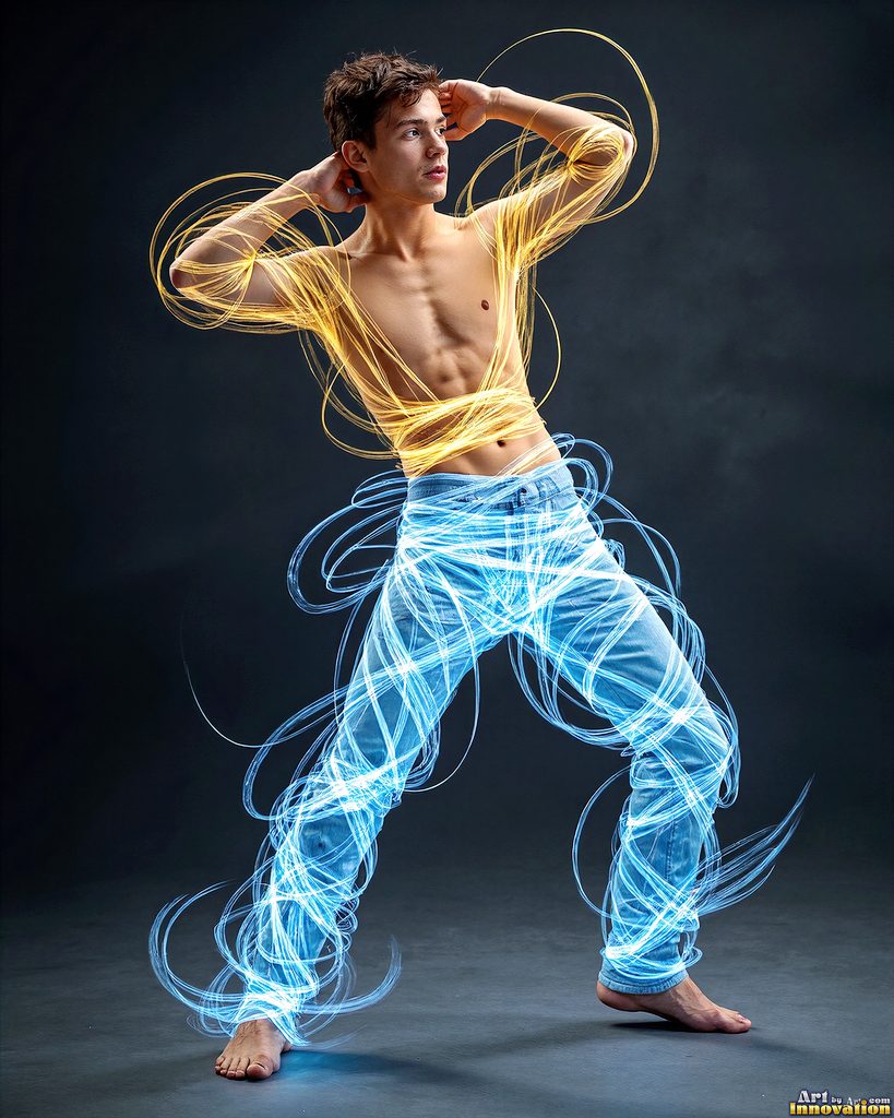 Men Dancing with Light Rays - AI Abstract Art