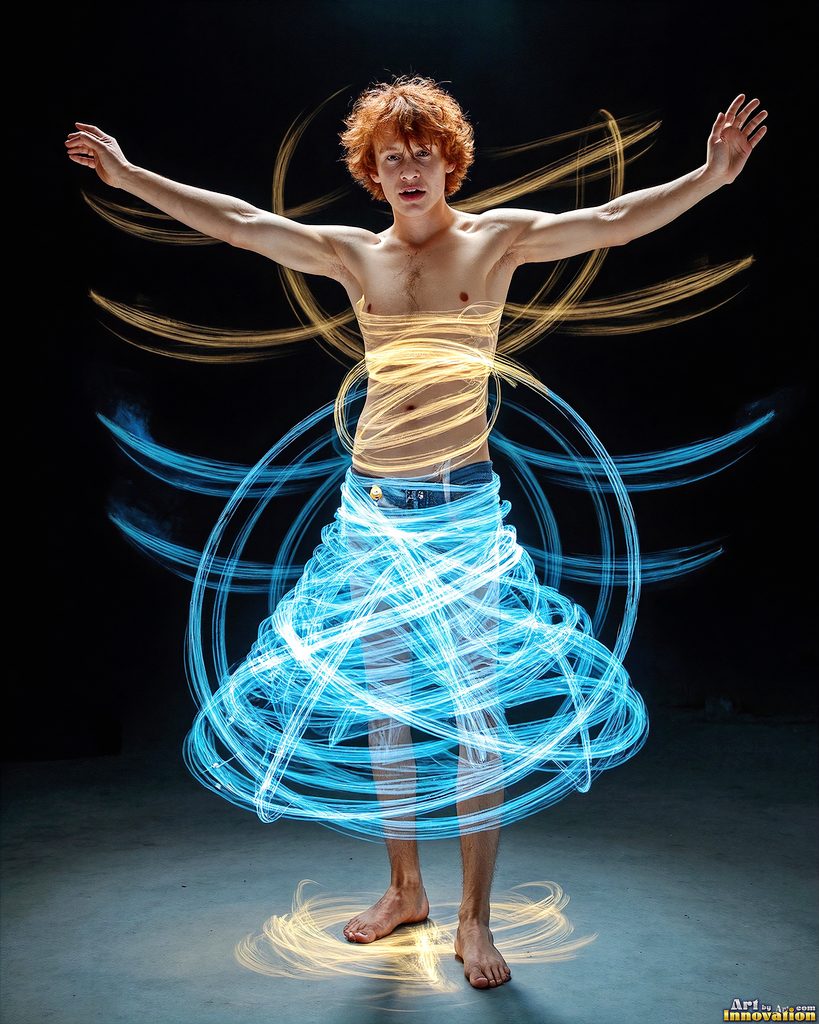 Men Dancing with Light Rays - AI Abstract Art