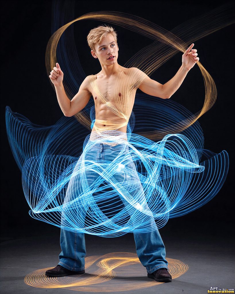 Men Dancing with Light Rays - AI Abstract Art